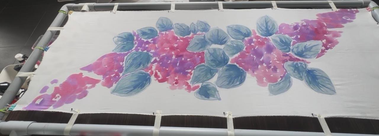 Watercolour Style Hydrangeas on Silk