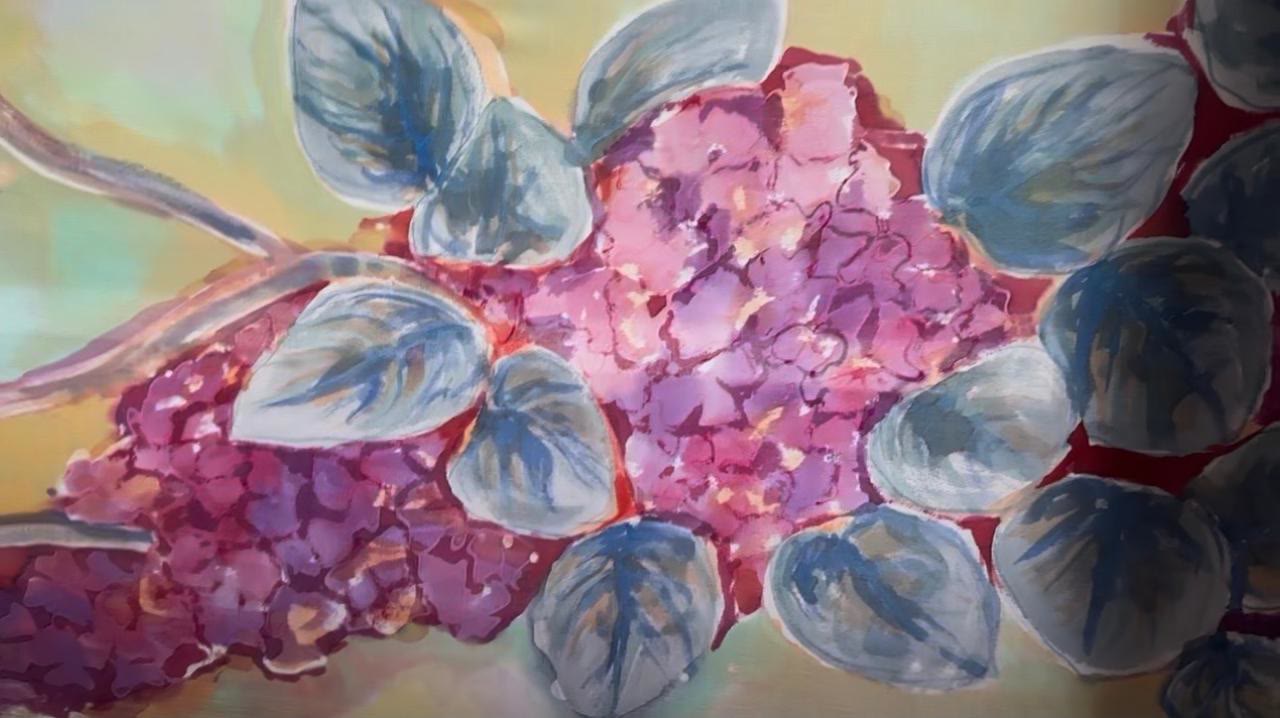 Watercolour Style Hydrangeas on Silk