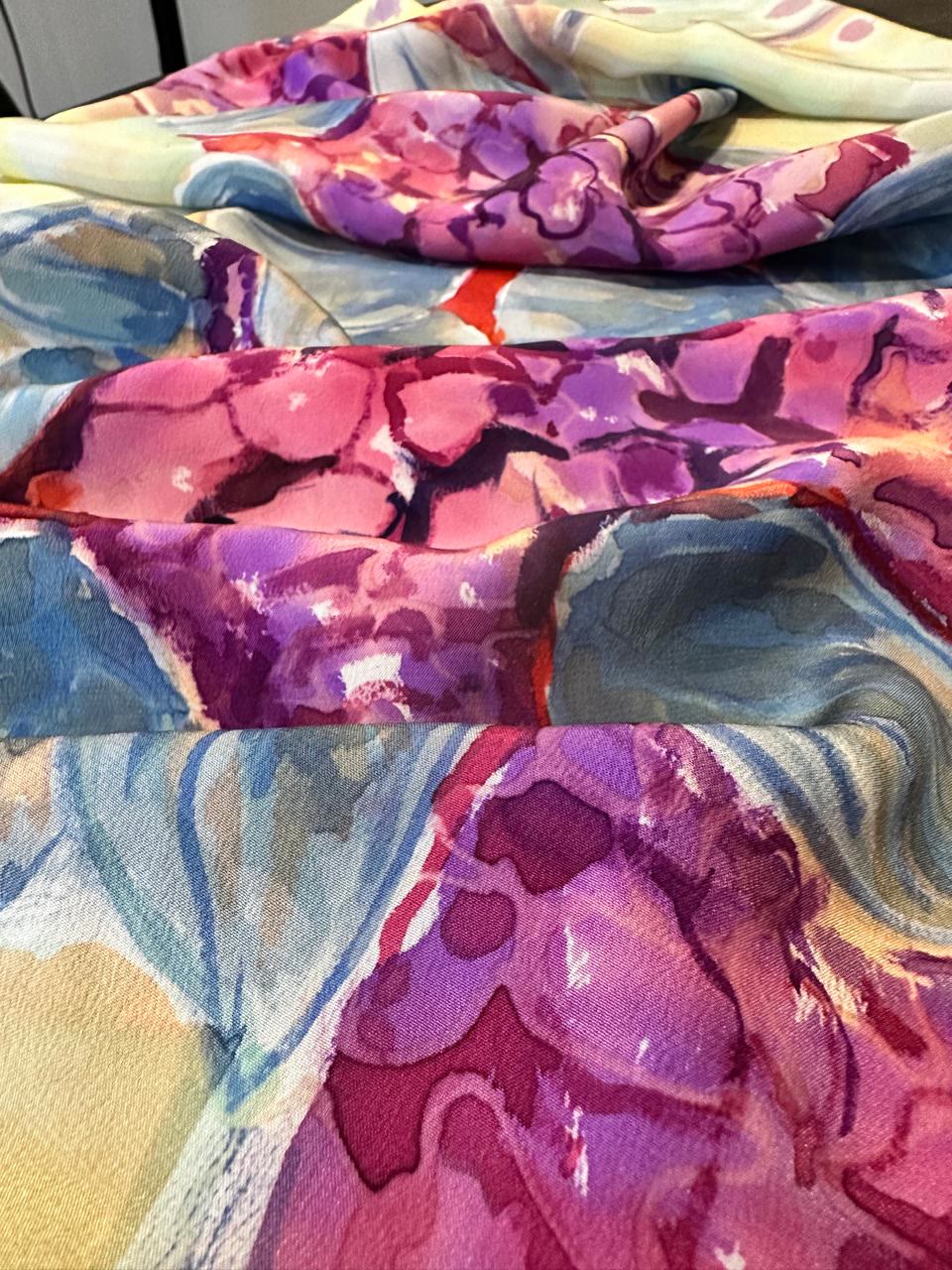 Watercolour Style Hydrangeas on Silk