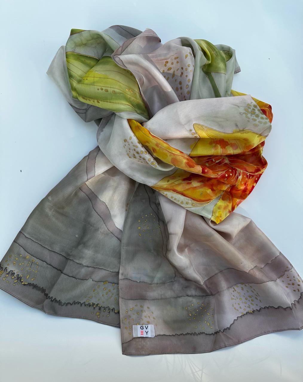 Abstract silk scarf with gold detailing