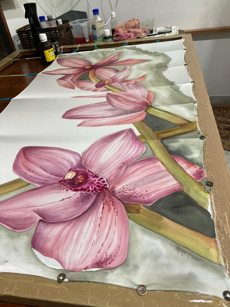Orchids hand-painted on silk